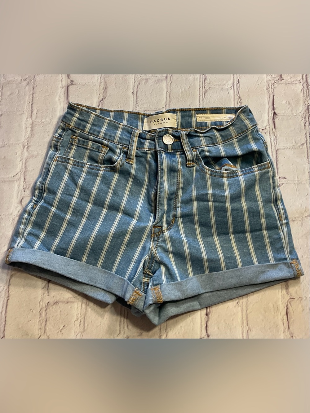 PacSun Blue and White Vertical Stripe Denim Shorts